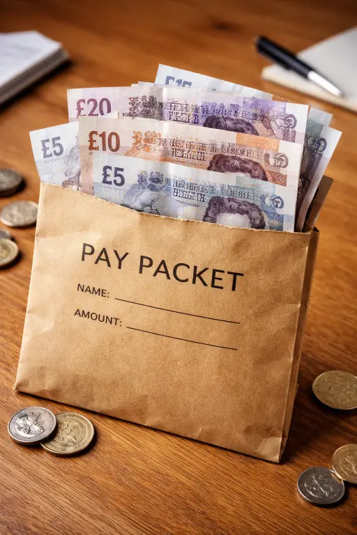 A pay packet with British bank notes